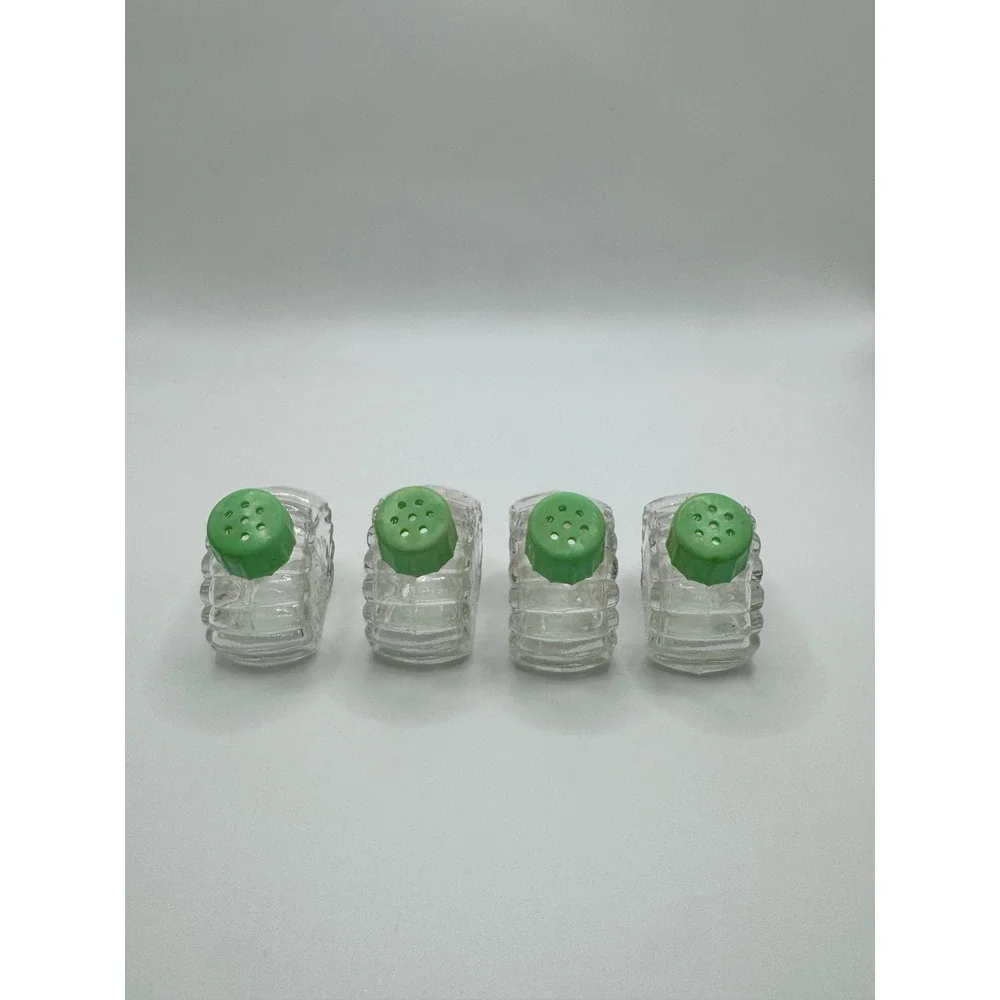 Vintage Glass Seashell Salt and Pepper Shakers Set of 4 Green Lids Coastal Decor